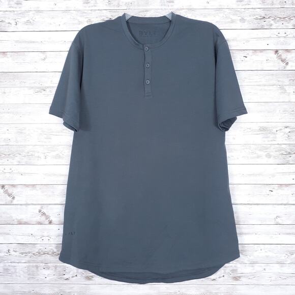 Bylt Shirt Drop Cut Henley Mens L Short Sleeve Gray Gym 548 - Picture 1 of 4